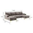 thumbnail image 7 of Sectional Sofa Couch, U-Shape Upholstered Couch with Double Extra Wide Chaise Lounge Couch, Accent Sofa with Armests and Metal Legs Sectional Sofa for Living Room Home Furniture, Grey, 7 of 7