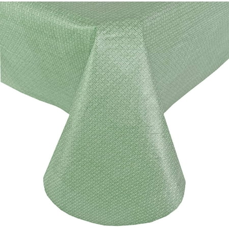

Newbridge Sage Green Basketweave Solid Color Vinyl Flannel Backed Tablecloth Basket Weave Indoor/Outdoor Patio Kitchen Dining Tablecloth 60” x 84” Oval