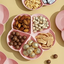 YingYouFu Wheats Straw Snack Tray Round Compartment Organizer for Candy Appetizers - Food-Grade Plastic Serving Platter for Parties Weddings Office Events, Pink