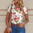 thumbnail image 6 of KLL Women 's Crew Neck Bodysuit Jumpsuits Strawberry1 Print Short onesies Stretch T Shirts, 6 of 7