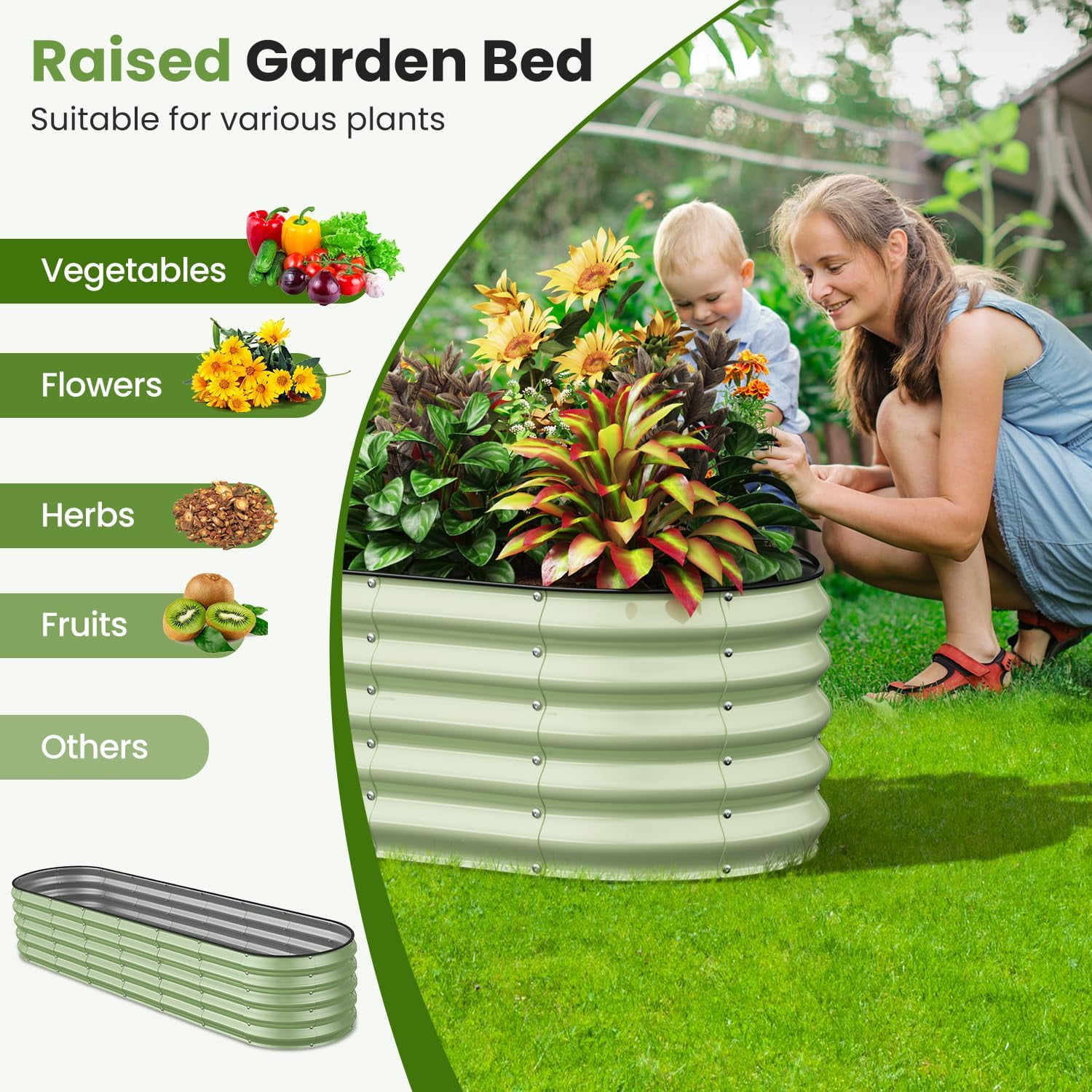 Galvanized Raised Garden Beds Outdoor,Oval Raised Metal Planter Box with Open Base for Planting Vegetables Flowers Herb,Easy-Assembly