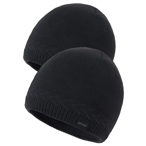 COOPLUS Slouchy Beanie Hats for Men Warm Winter Hats Mens Beanie Cap Lined Knit Cuff Daily Hat （Black 2 Piece）