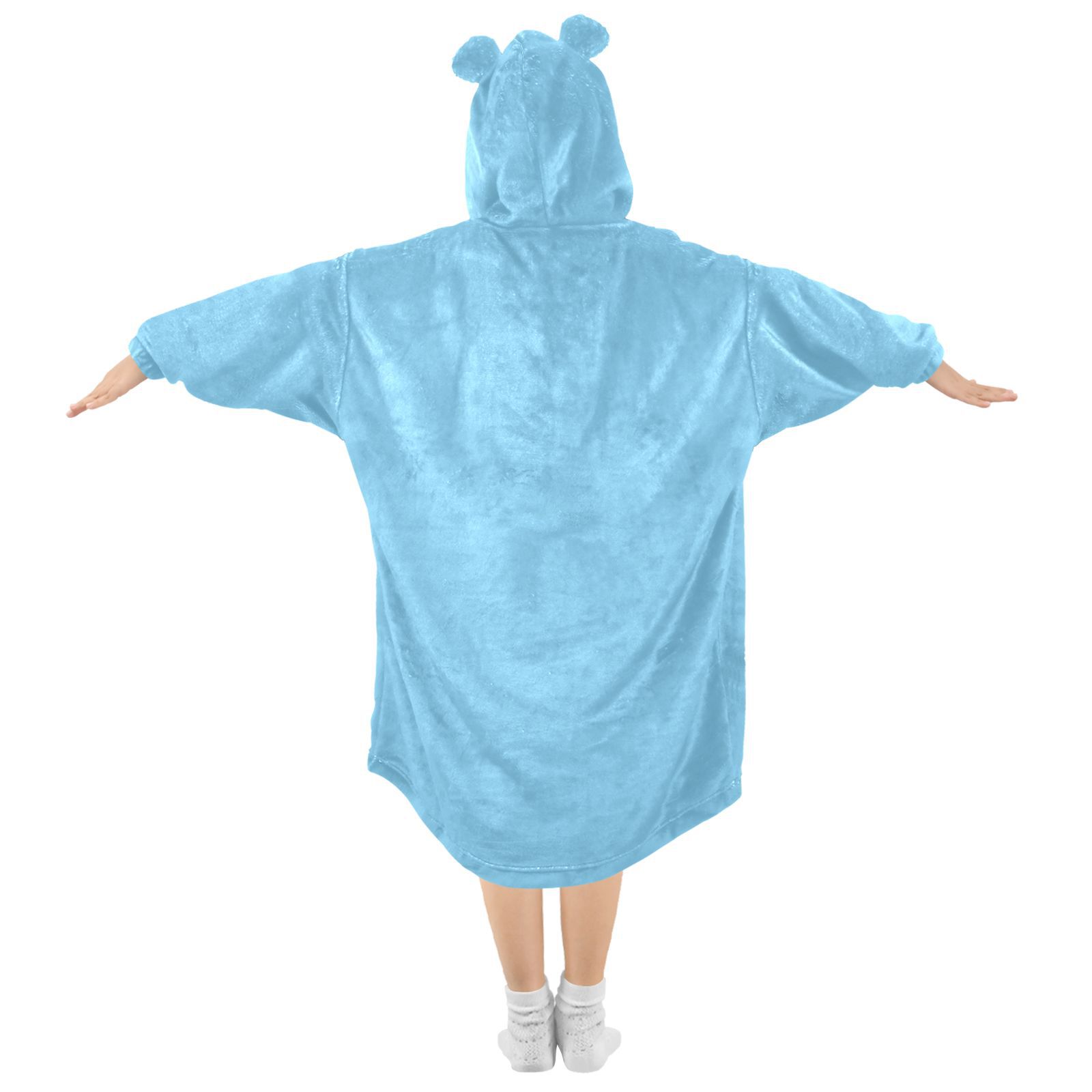 Blue Color Oversized Wearable Blanket Hoodie Sweatshirt Flannel for Unisex Girls Boys