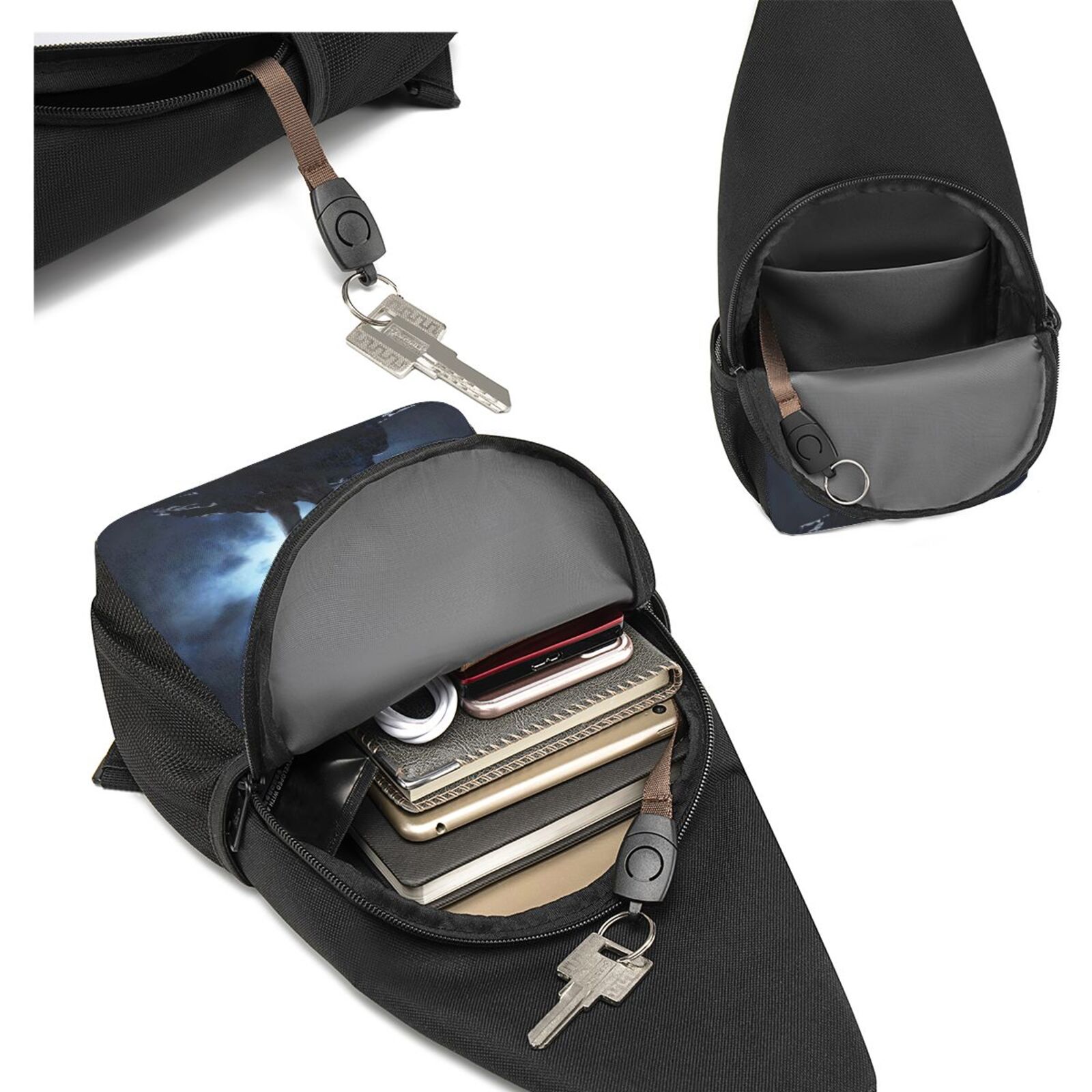 Xecao's Night Scene of Wolves Print Sling Bag: A Versatile Chest, Shoulder, and Crossbody Backpack for Casual Days Out, Perfect for Both Men and Women