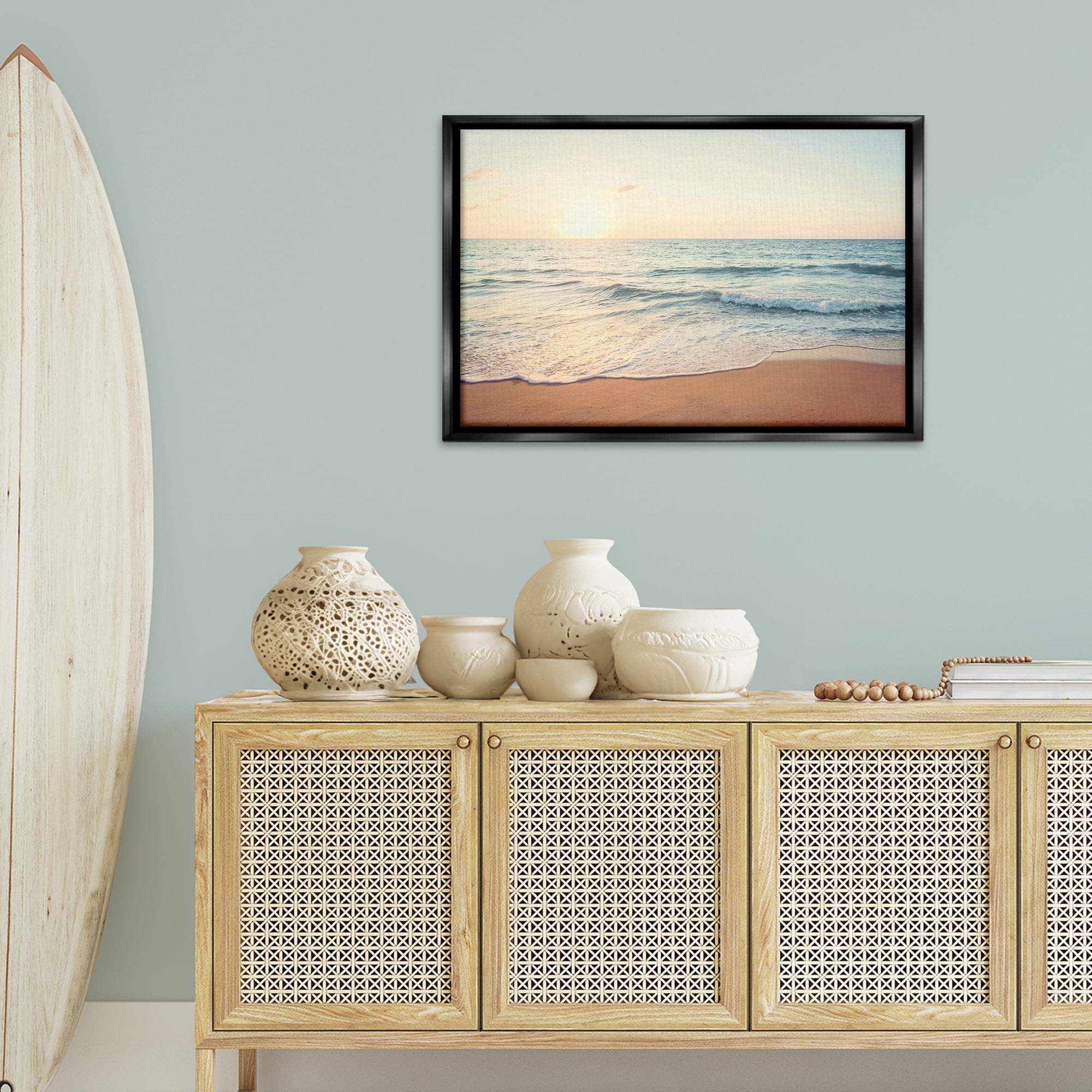 Stupell Industries Rolling Tide Beach Landscape & Nature Photography Black Floater Framed Canvas Art Print Wall Art, 31 x 21