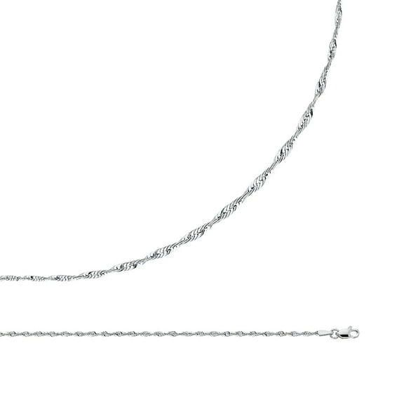 Solid 14k White Gold Necklace Rope Chain Diamond Cut Twisted Genuine Classic Light 2 mm 16 inch