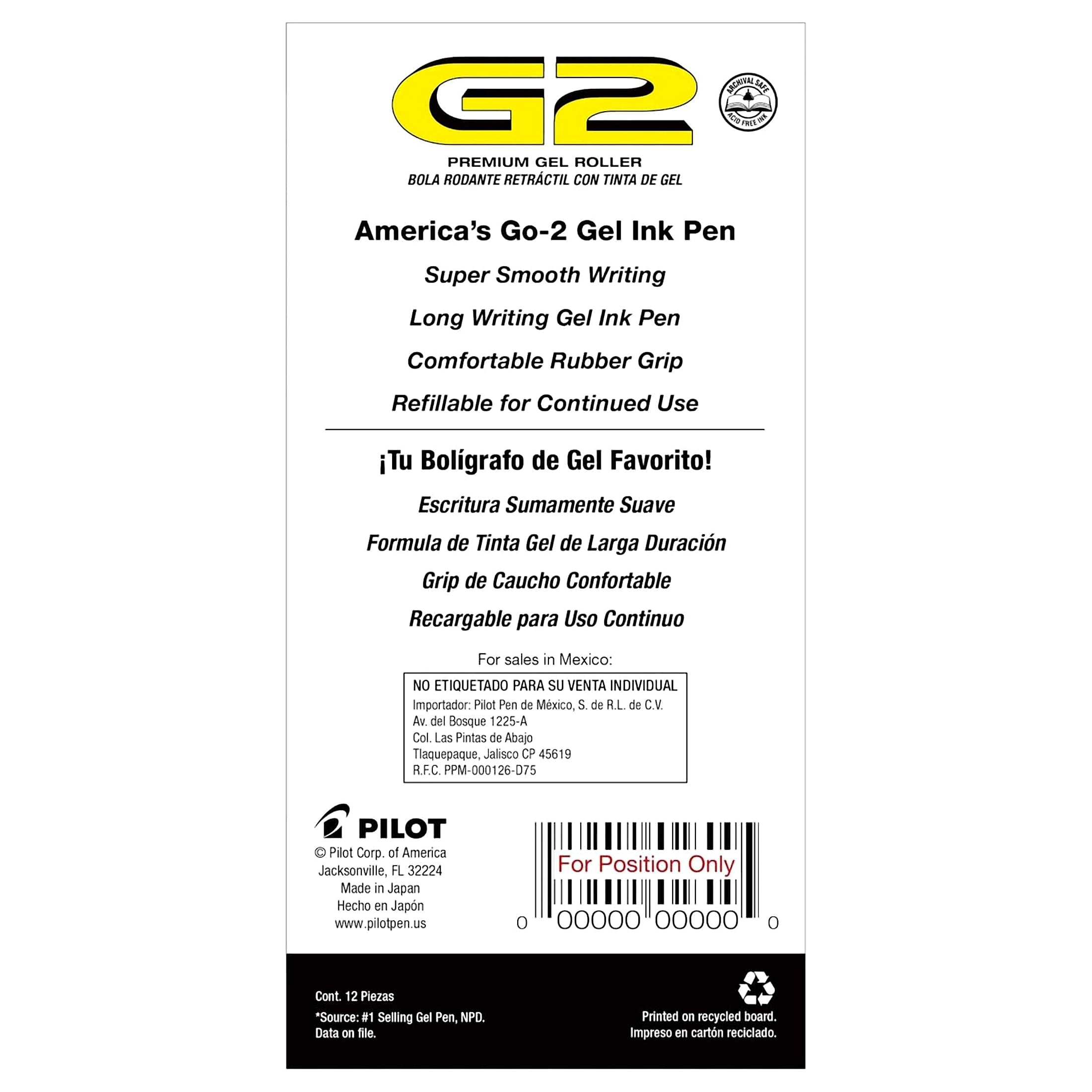 PILOT G2 Premium Refillable & Retractable Rolling Ball Gel Pens, Bold Point, Black Ink, 12-Pack (31256)
