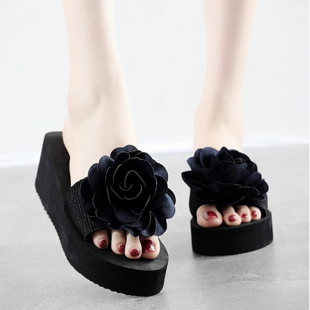

LIANGP Ladies Slippers Women Bohemia Flower Home Outdoor Wedges Beach Shoes Sandals Slippers Women s Shoes Navy Size 7