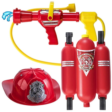 Prextex Fireman Backpack Water Gun Blaster with Fire Hat- Water Gun Beach Toy and Outdoor Sports Toy