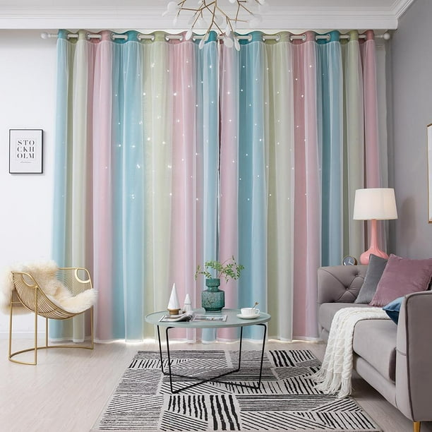 Cortina de estrella hueca degradada para dormitorio cortinas opacas completas para ventana decoración del hogar Hugtrwg Para estrenar