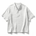 thumbnail image 5 of Cotton Linen Henley T-Shirts for Men Casual Short Sleeve Band Collar Summer Beach Vacation T-Shirt Fashion Hippie Yoga Tops Lightweight Breathable Solid Color 1/4 Button Up Tees, 5 of 5
