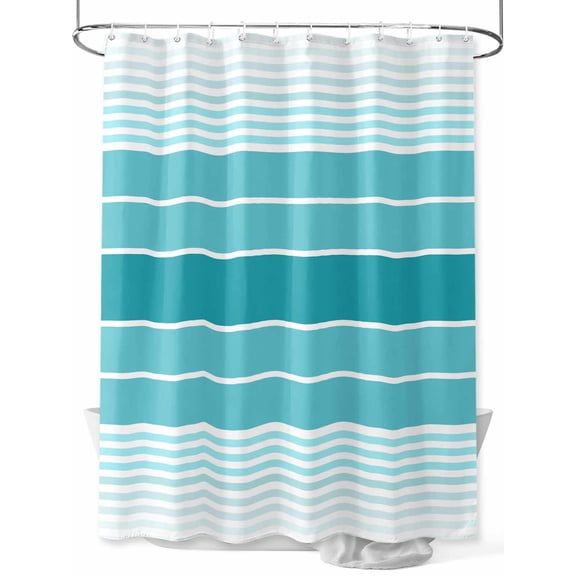 Shower Curtain Turquoise Stripes Bathroom Curtains with Hooks, Waterproof Fabric Gradient Striped Bath Shower Curtains Set for Bathroom Bathtubs Decor 36x72 Inch