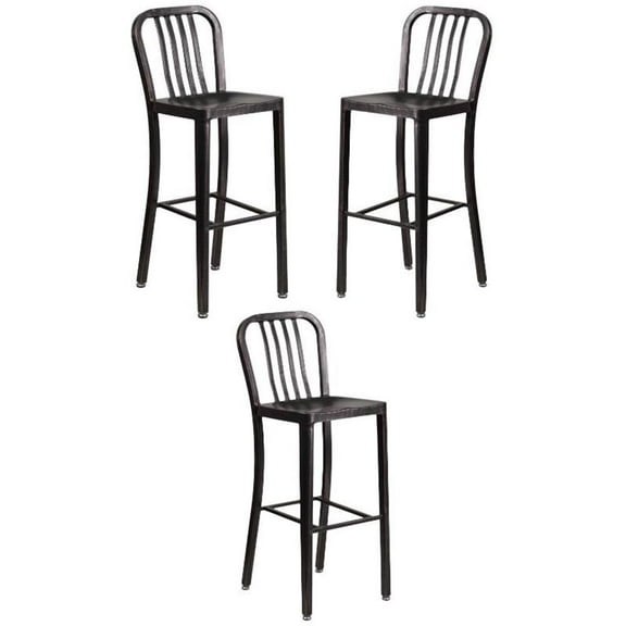 Home Square 30" Metal Bar Stool in Black and Antique Gold - Set of 3
