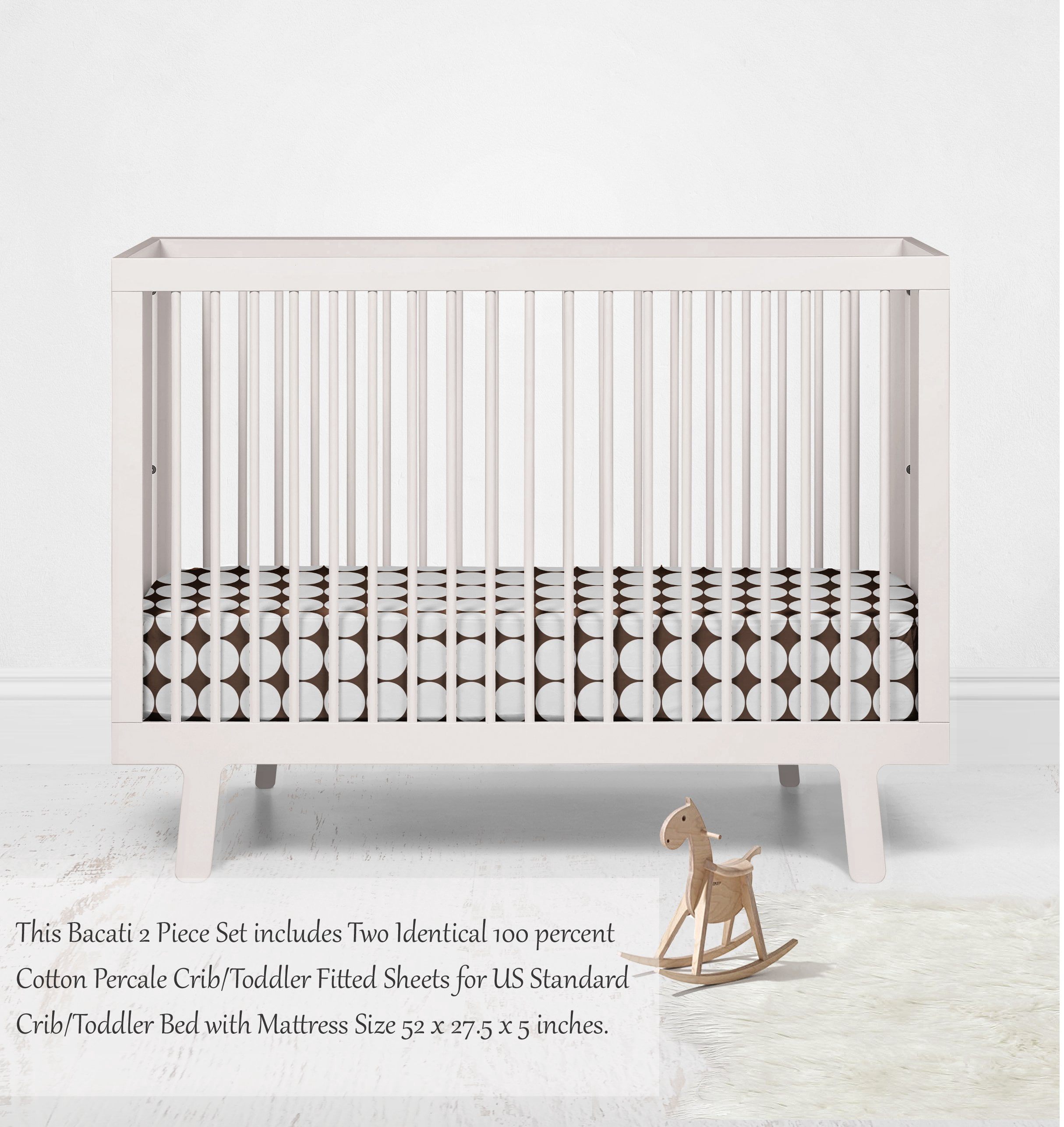 Crib or Toddler Bed Fitted Sheet 100% Cotton Percale, Dots Stripes Houndstooth Chocolate