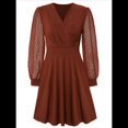 thumbnail image 1 of Vestido Corto Fruncido con Escote en V para Mujer Color Caramelo Talla S, 1 of 10