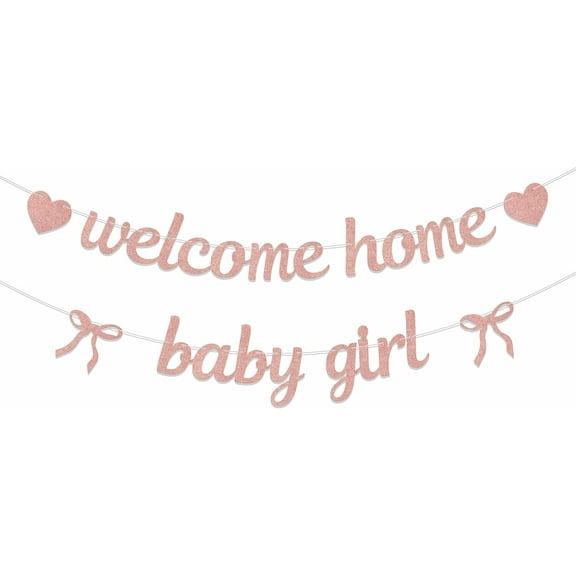 Welcome Home Baby Girl Banner - Welcome Baby Girl Decorations Rose Gold