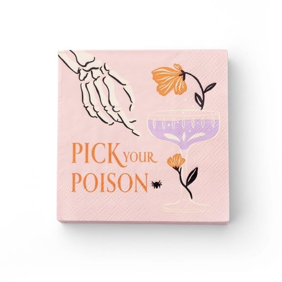 Bonjour Fête Pick Your Poison Cocktail Paper Napkins, Disposable Party Supplies, 20 Count, Small, Beverage Size, Halloween