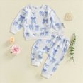thumbnail image 2 of NOLDARES Toddler Baby Girls Clothes Set Ruffle Knit Ribbed Long Sleeve T-Shirts Tops+Pants 2Pcs Outfits Fall Winter Clothes(Blue,12-18 M), 2 of 4