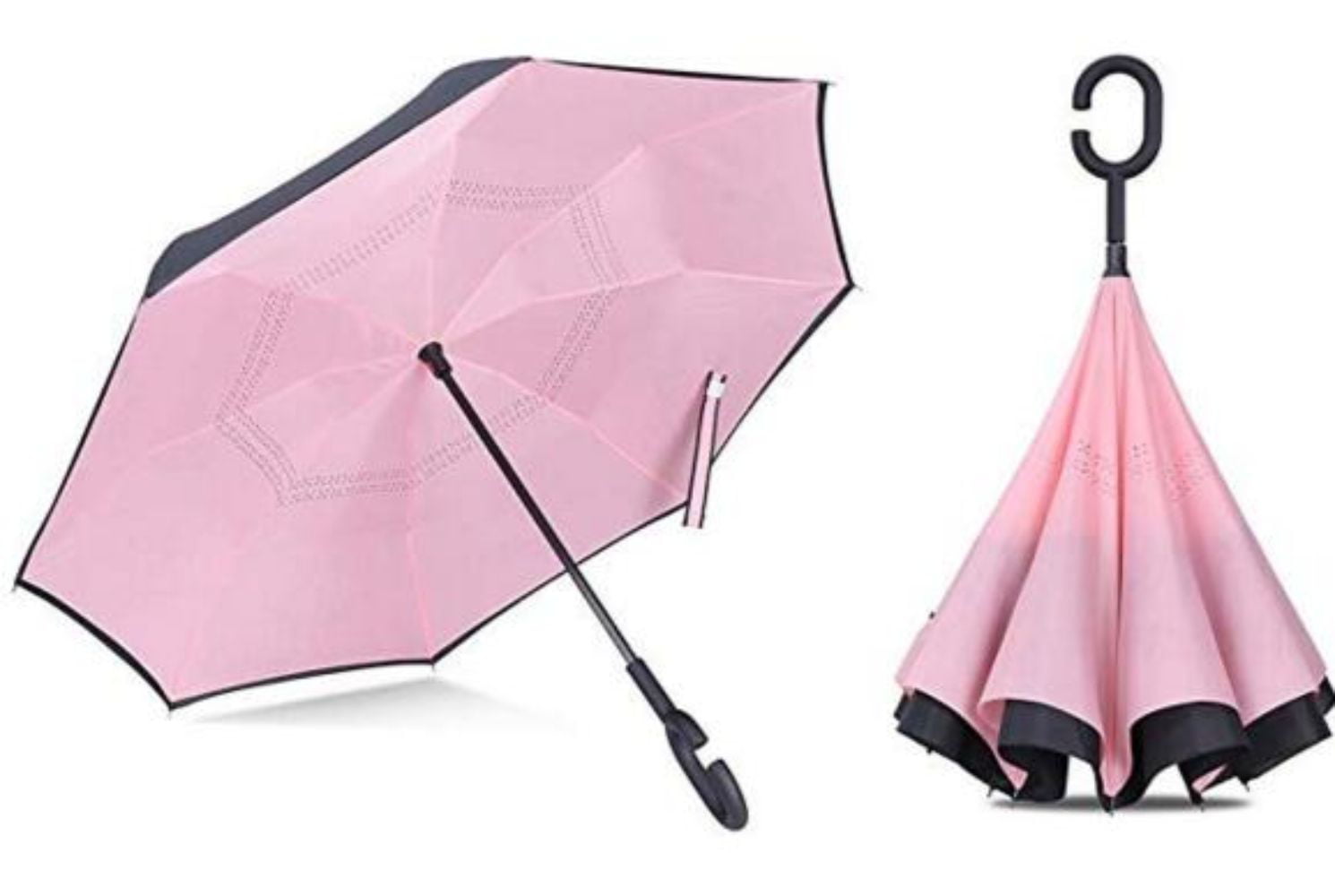 Flowers And Birds Double Layer Windproof UV Protection Reverse Umbrella With C-Shaped Handle Upside-Down Inverted Umbrella For Car Rain Outdoor