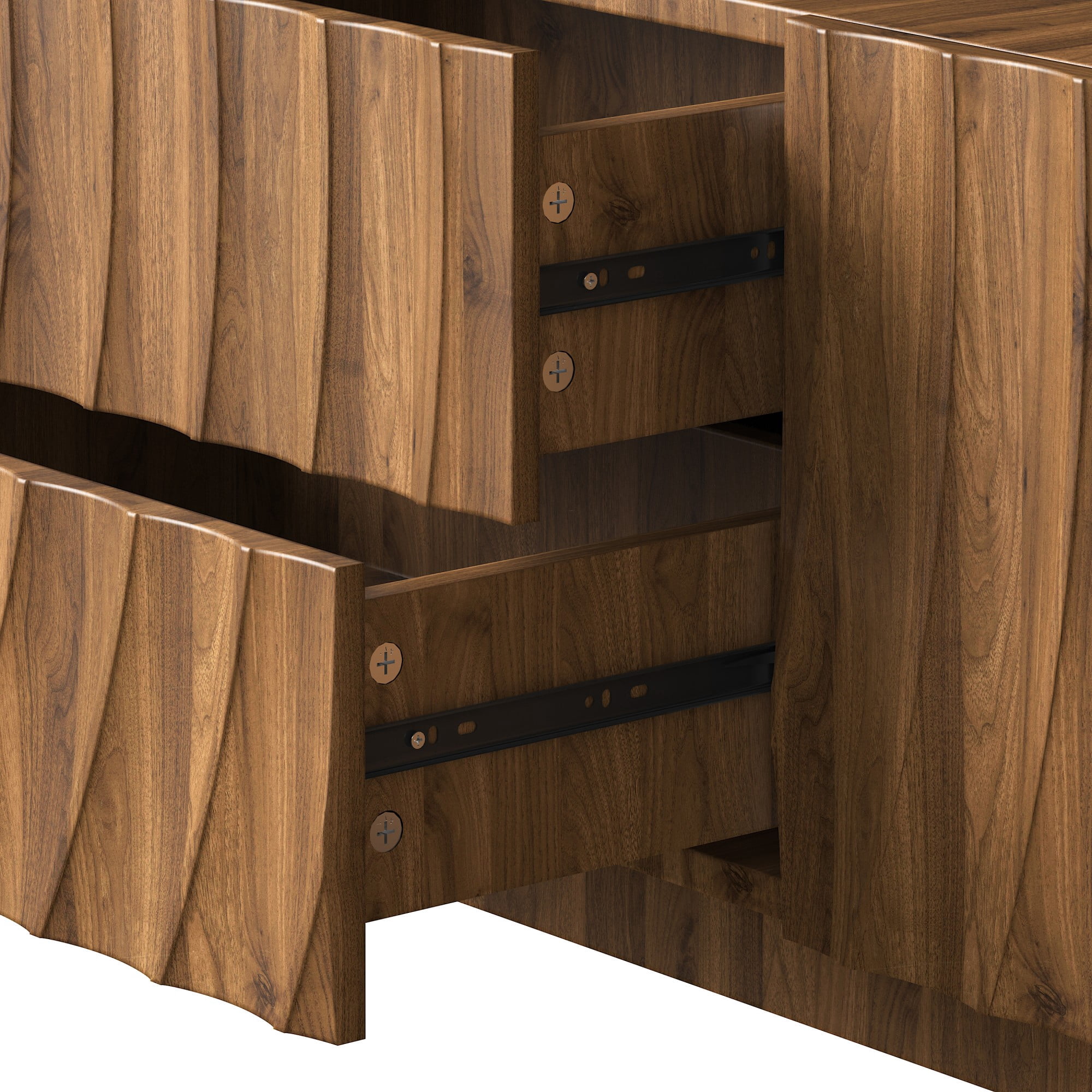 BSHTI 58.3" MDF TV Stand with 2 Drawers, Storage Cabinet, Spiral Wave Design, Entertainment Center for Living Room(Brown)