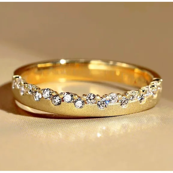 14k Yellow Gold Plated 1.00Ct Round Cut Lab Created Diamond Eternity Wedding Band Ring