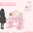 thumbnail image 3 of Ktaxon Kids' Wooden Vanity Table and Stool Set with Tri Folding Mirror, Princess Makeup Dressing Table,Children's Furniture, Girls Gift, Pink, 3 of 8