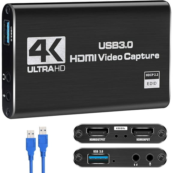 Capture Card,AUBEAMTO Video Capture Card 4K 1080P 60FPS, HDMI Capture Card Switch, Game Capture Card USB 3.0 for Live Streaming Video Recording, Screen Capture Device Work with PS4/PC/OBS/DSLR/Camera