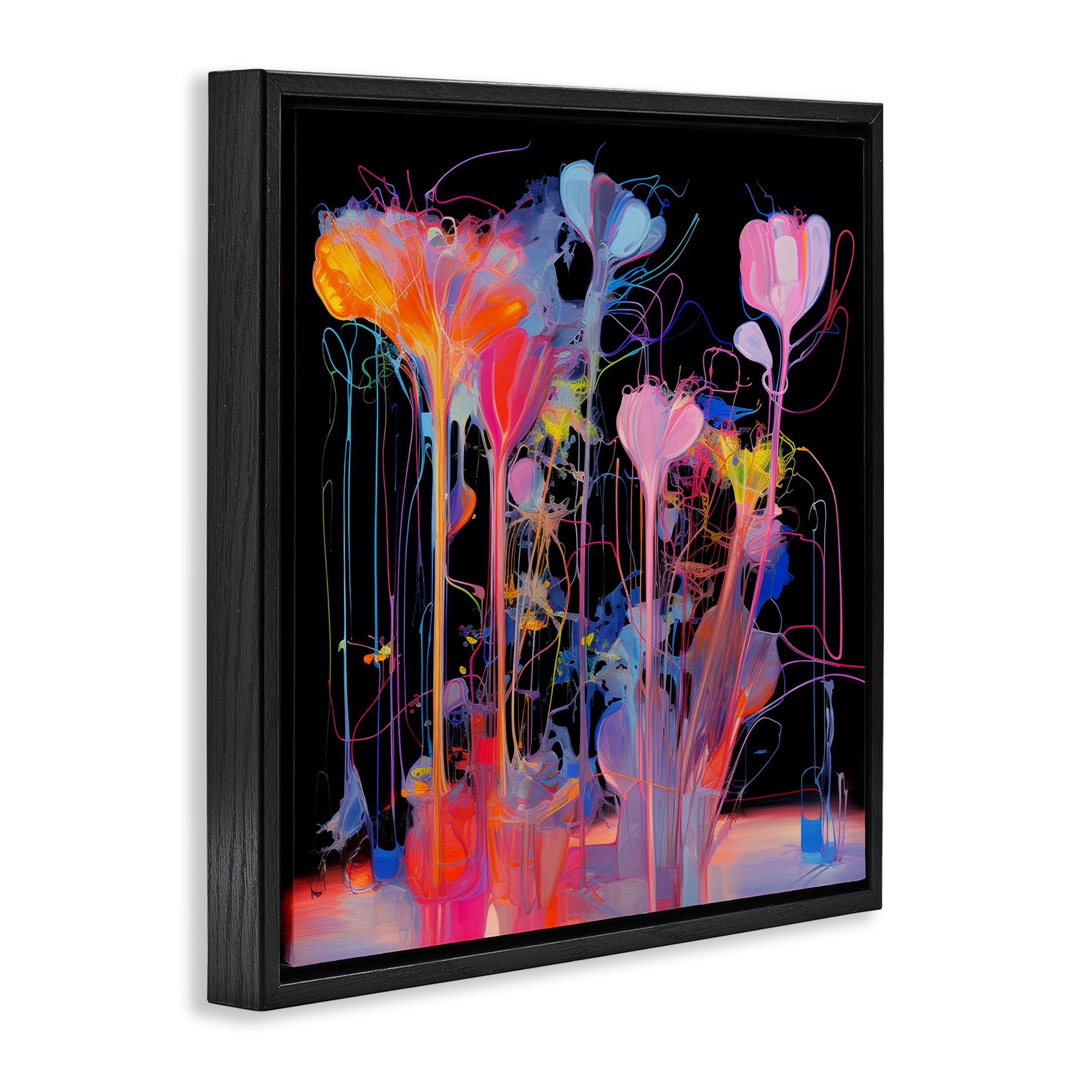 Stupell Industries Bold Otherworldly Blossoms Abstract Painting Black Floater Framed Canvas Art Print Wall Art, 25 x 25