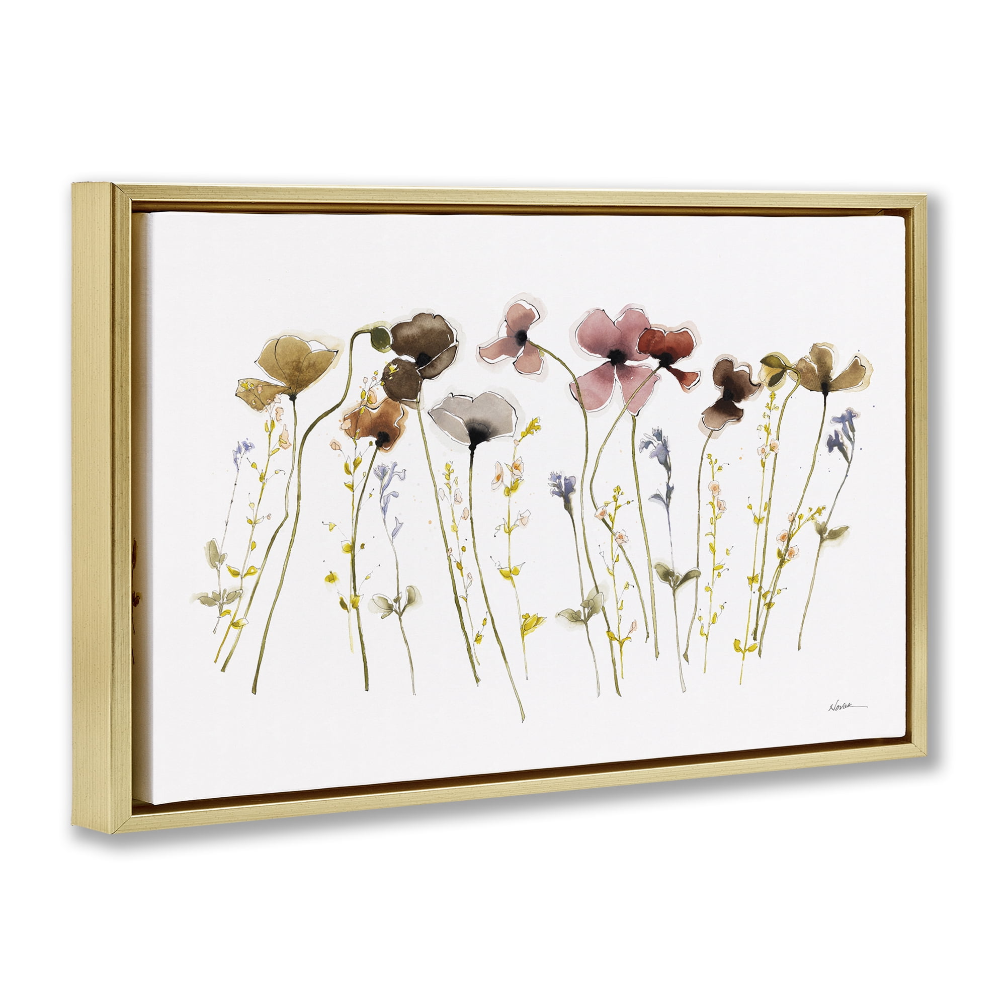 Stupell Industries Spring Poppy Sprigs Botanical & Floral Painting Gold Floater Framed Art Print Wall Art, 25 x 17