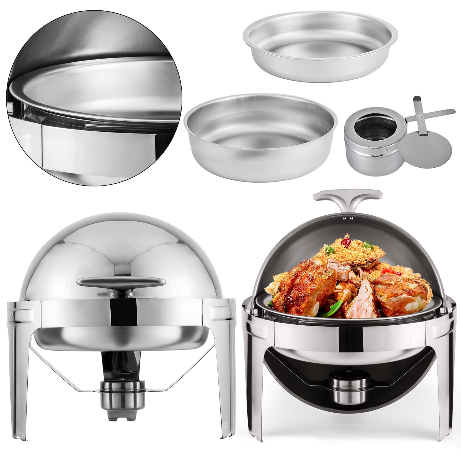 2 Pack Catering Stainless Steel Chafer Chafing Dish Sets Roll Top 8QT Buffet 