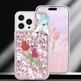 thumbnail image 3 of Compatible with iPhone 15 Pro Bling Diamond Case Sparkle 3D Crystal Rhinestone Glitter Case Luxury Cute Butterfly Floral Case Women Girly Soft TPU Bumper Shockproof Phone Cover, Pink, 3 of 6