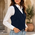 thumbnail image 5 of HomeDM Women's Faux Suede Vest V Neck Button Down Waistcoat with Pockets Sleeveless Jacket, 5 of 9