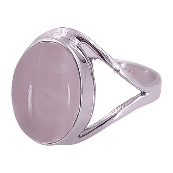 Navya Craft Rose Quartz Oval 925 Sterling Silver Handmade Women Pink Gemstone Jewelry Ring Size 6.5