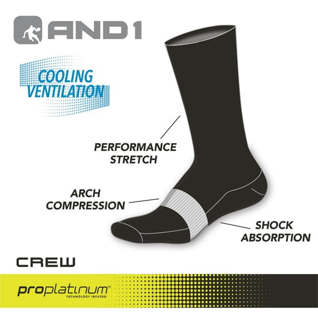 AND1 Men's Socks, Lightweight Crew Socks, 12 Pack