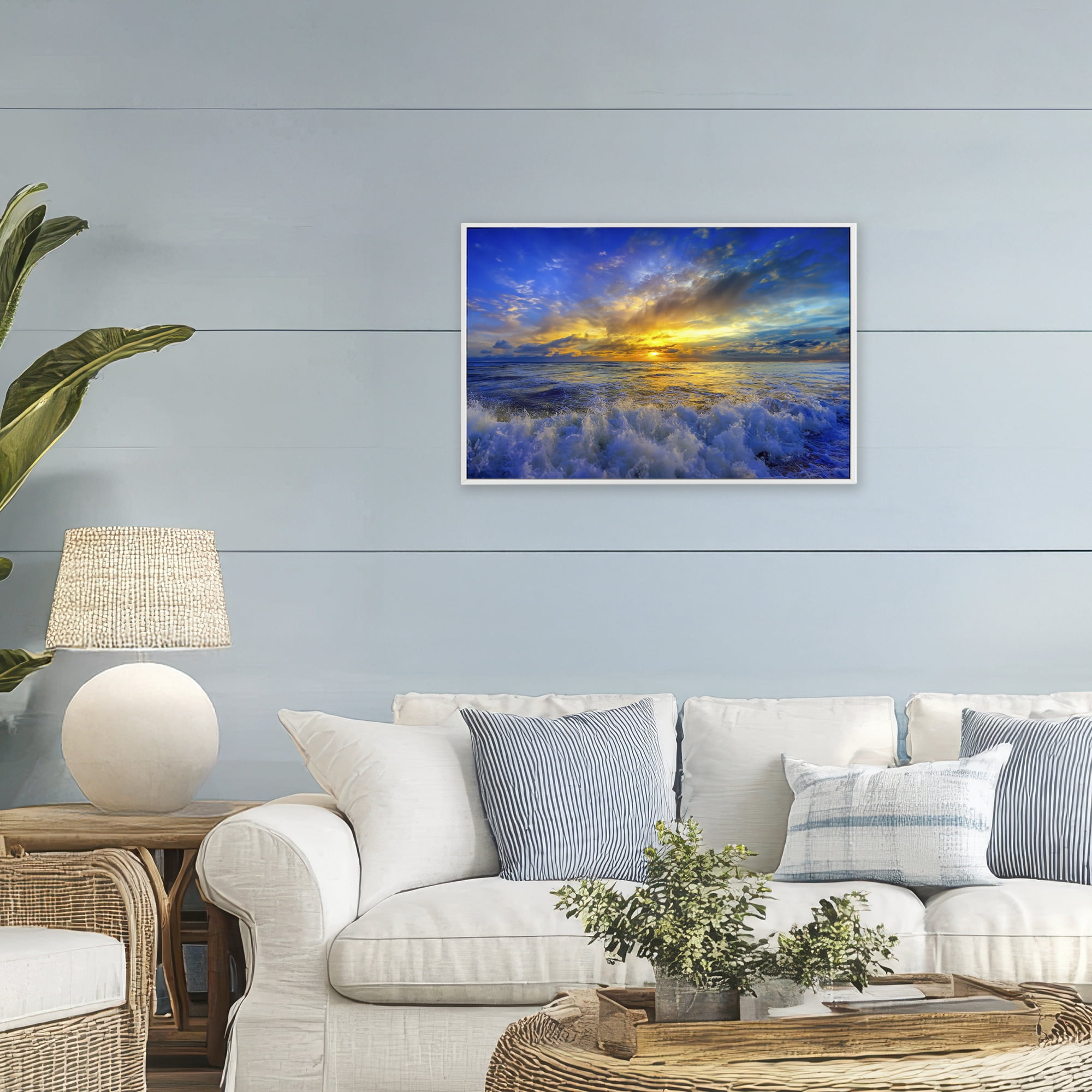 Stupell Industries Golden Blue Sunset over Waves White Framed Giclee Art, design by Eszra Tanner