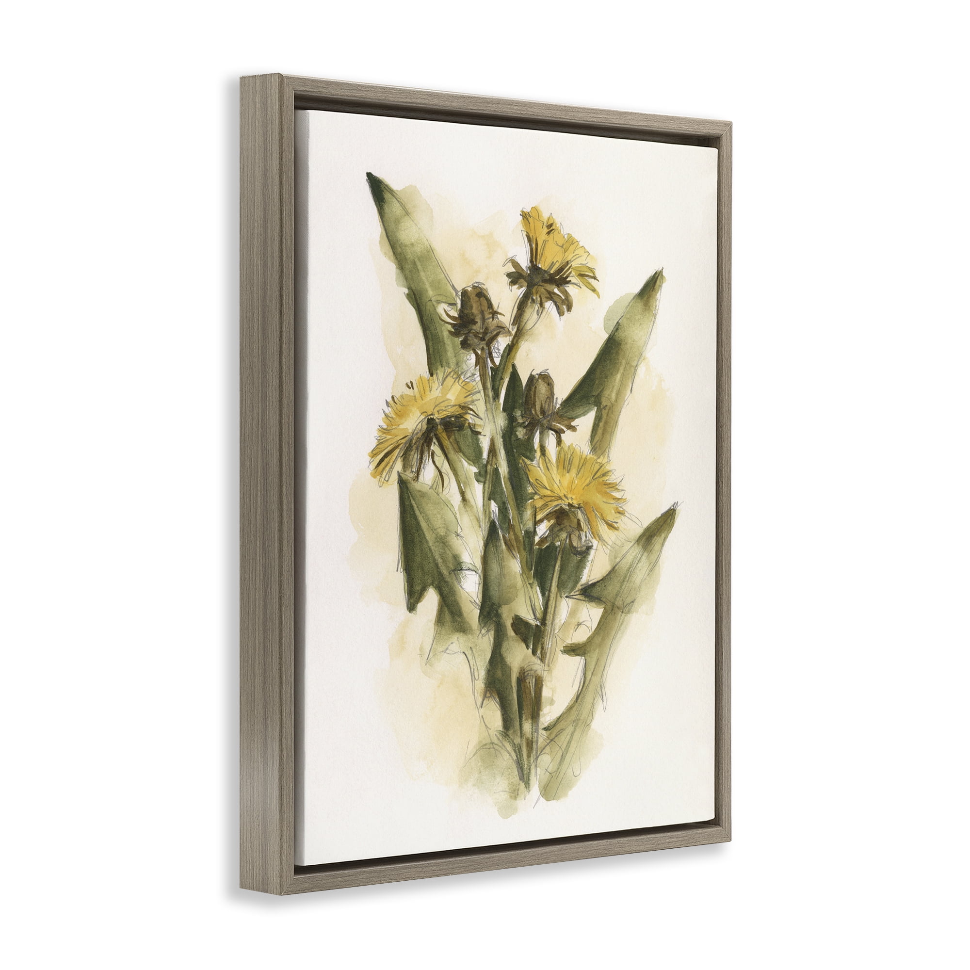 Stupell Industries Cottage Buttercup Flowers Botanical & Floral Painting Brown Floater Framed Art Print Wall Art, 25 x 31