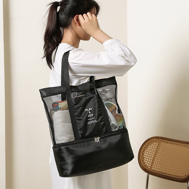 Bolsa de aislamiento portátil para el hombro, bolsa de picnic de doble capa, bolsa de hielo, bolsa de almacenamiento de viaje al aire libre de malla para hombres y mujeres