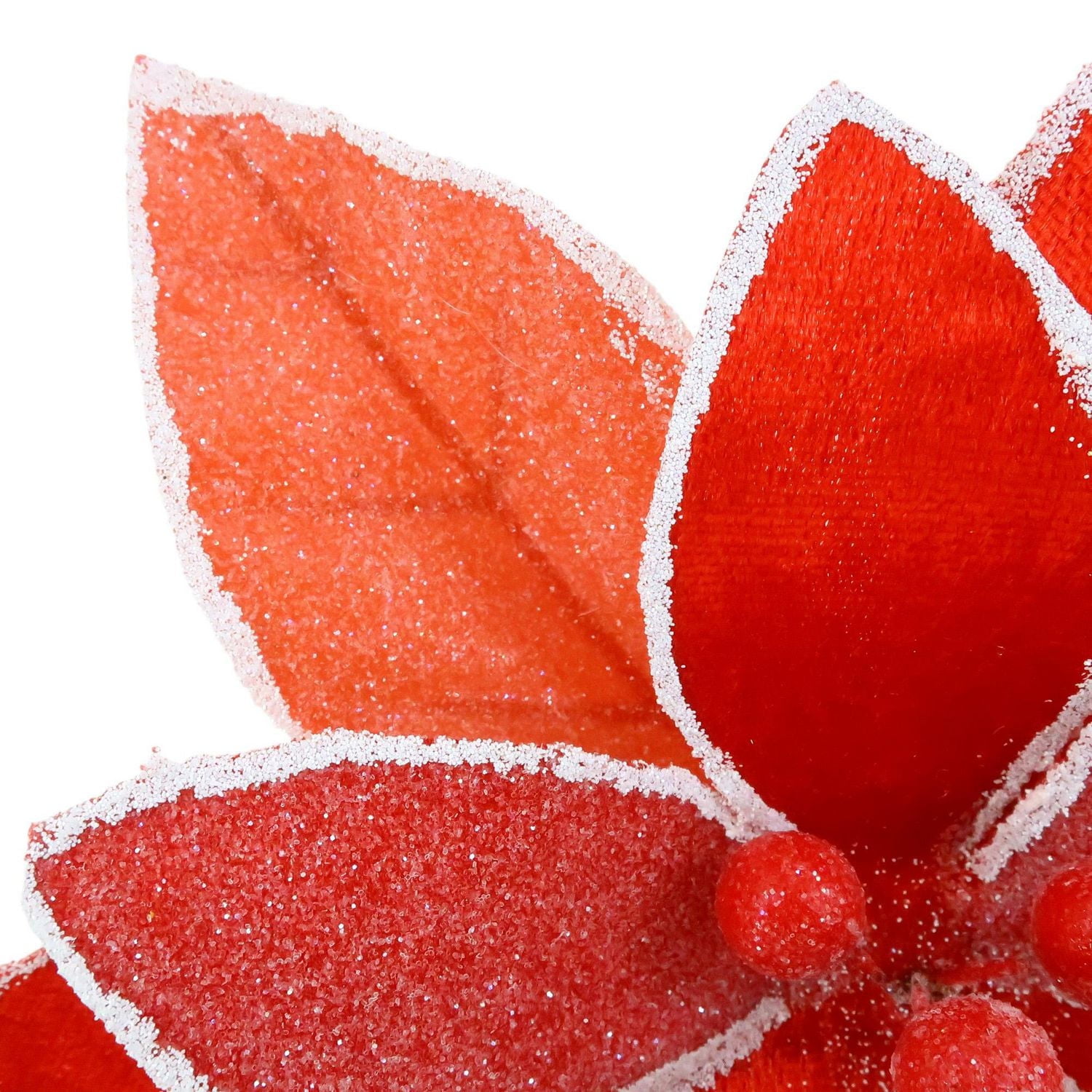 Holiday Time Red Glitter/Velvet Poinsettia Clip Ornament