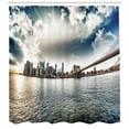 thumbnail image 3 of NYC Shower Curtain, Fantastic View of Brooklyn Bridge and Shore with Skyscrapers Sunset Cloudy Sky Photo, Fabric Bathroom Set with Hooks, 69W X 75L Inches Long, Multicolor, by Ambesonne, 3 of 3
