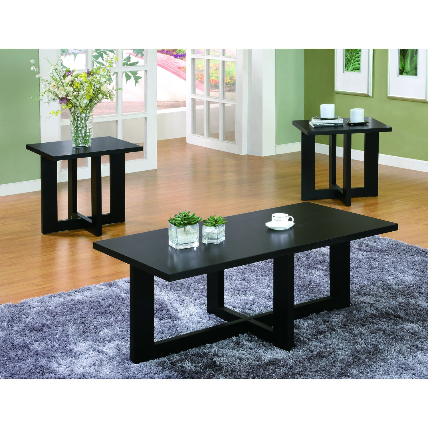 MONARCH SPECIALTIES INC Black Veneer Coffee Table and End Tables 3
