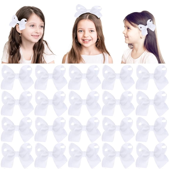 4 Inch Hair Bows,20 Pieces Hair Bows for Girls,Grosgrain Ribbon Hair Bow with Alligator Clips,White Bows Hair Accessories for Toddlers Baby Girls Kids Teens