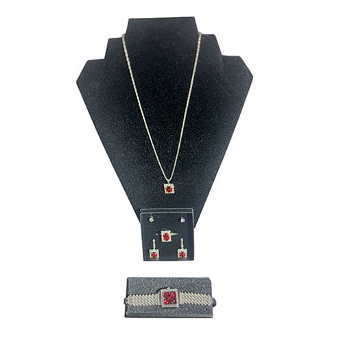 5 PIECE LADIES SET - WATCH, EARRINGS, NECKLACE, RING AND STUD EARRINGS