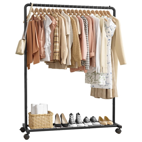 Perchero Sakugi Clothing con estante de malla de almacenamiento y ruedas