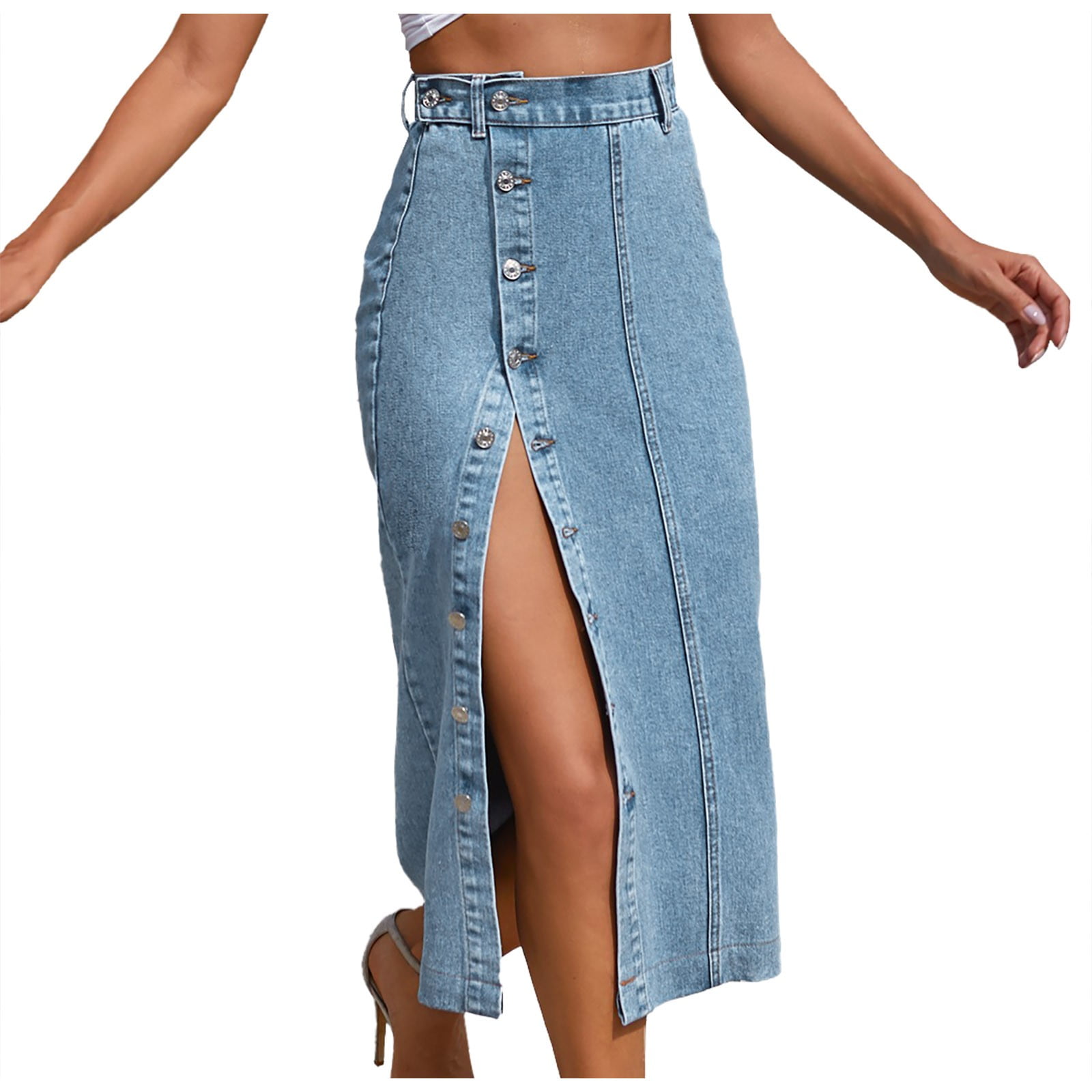 Women's High Waist Irregular Split Denim Skirt - Casual Summer