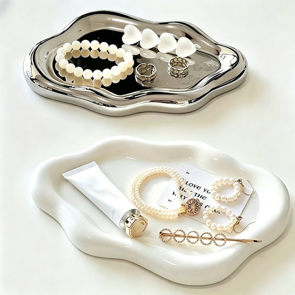 CQCYD Under $5 2Pcs Cloud Shape Tray, Decorative Porcelain Key Jewelry Organizer Dish, Catch All Holder for Entryway Table Nightstand Dresser