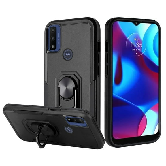For Motorola Moto G Pure Hybrid Rugged Hard Drop-Proof 3 Layer TPU Protection Military Grade Armor with Metal Ring Stand Cover ,Xpm Phone Case [ Black ]