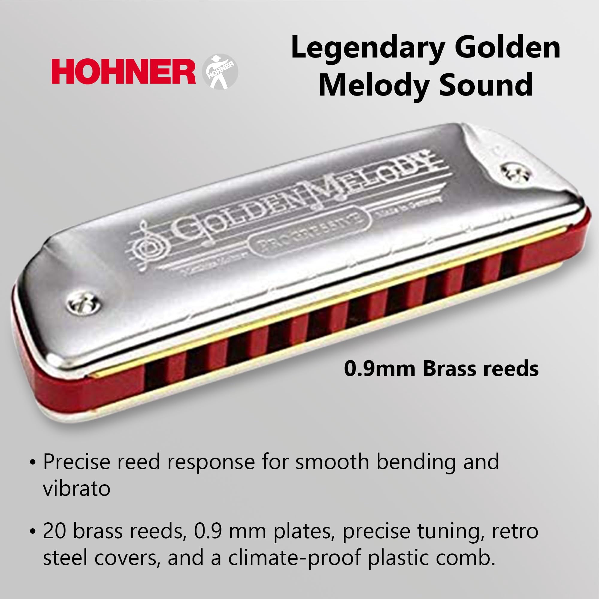 Hohner 544 Golden Melody Harmonica - Key of C w/ Instructional Manual