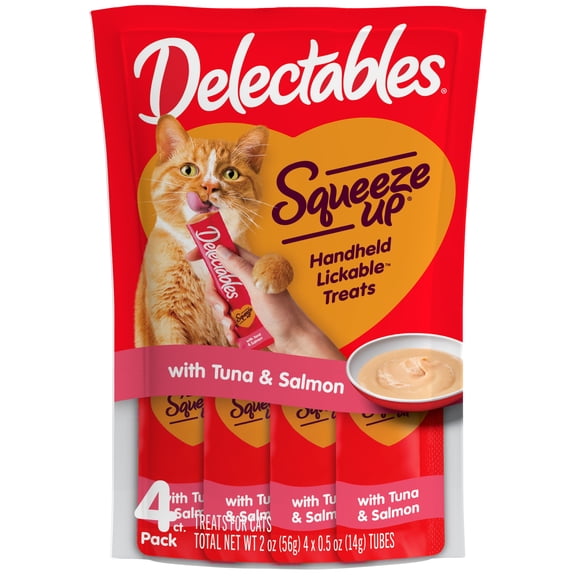 Hartz Delectables Squeeze Up Interactive Lickable Wet Cat Treat Tuna & Salmon, 0.5oz Tube (4 Count)