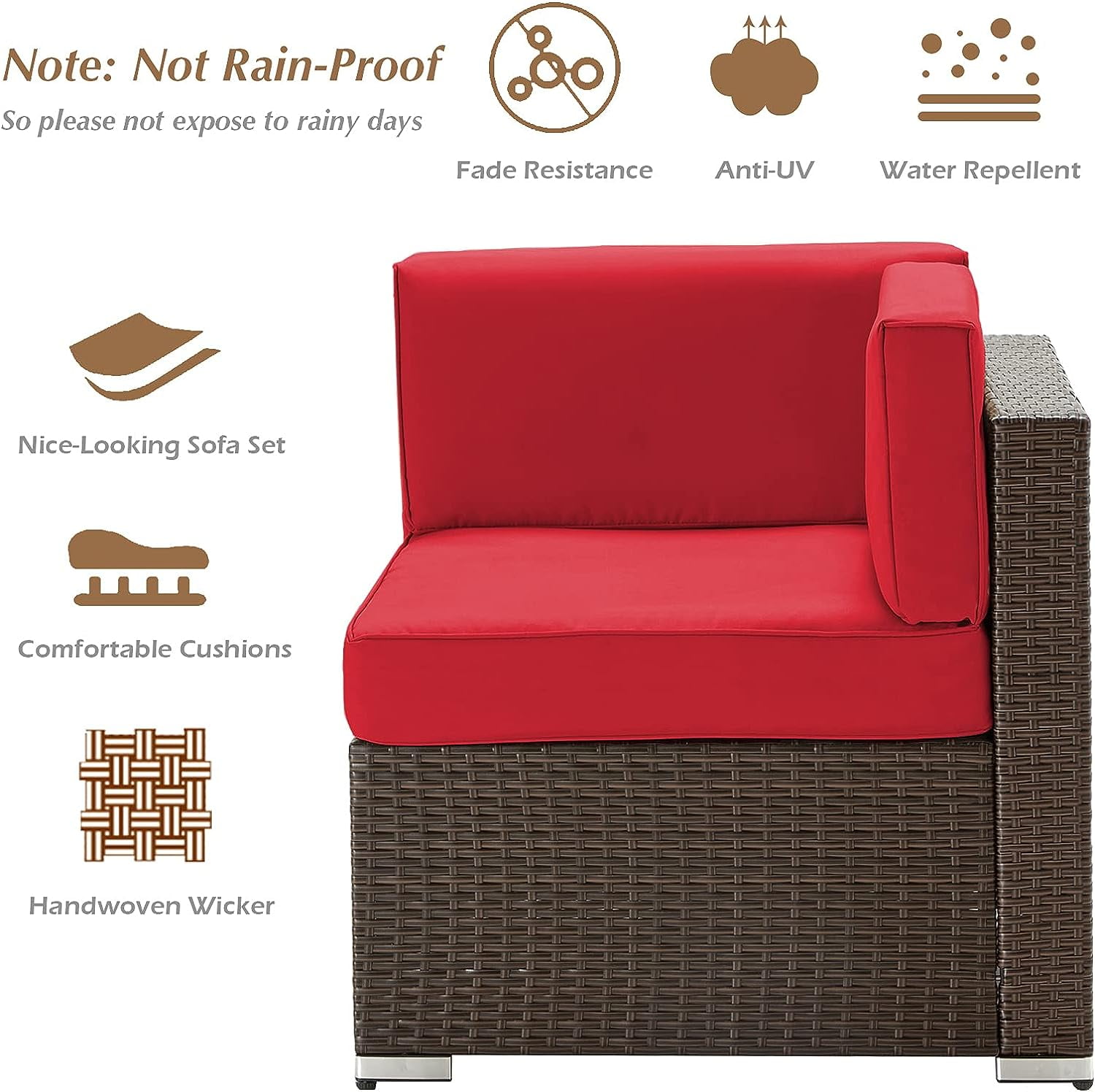 Danrelax 7 Pc Outdoor Patio Sectional Set, Red and Black Red Steel with Cushions