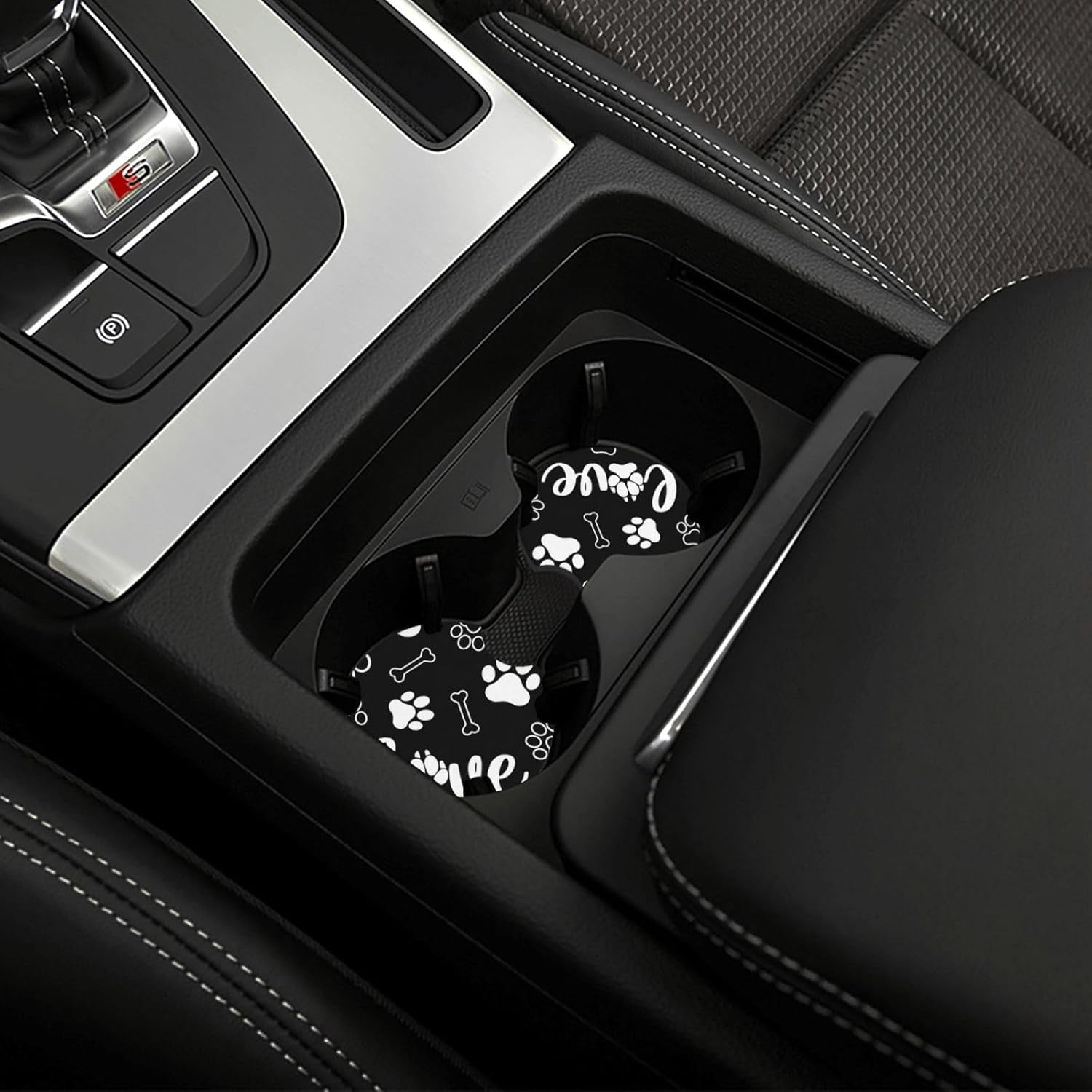 Paw Print Steering Wheel Cover - Dog Paw Print Steering Wheel Cover Dogs Prints Anti-Slip Breathable Universal for 15 Inch Car with 2 Pieces Car Coasters for Men/Women